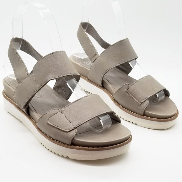 Eileen Fisher Kale Sandals 6.5 Velcro Strap Platform Moon Beige Taupe Gray $207 - Picture 4 of 16